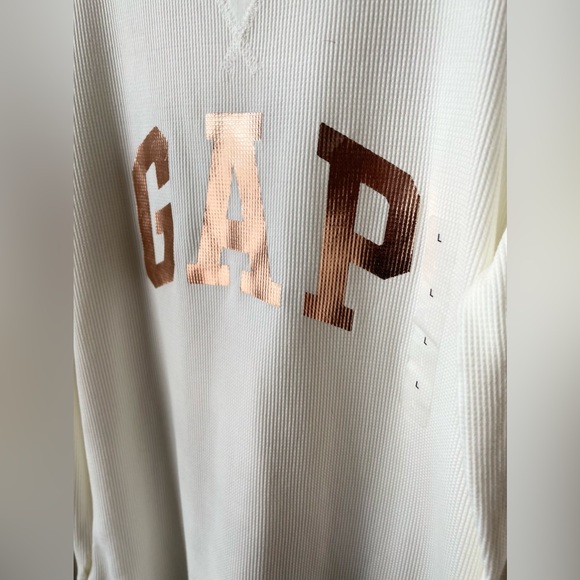 🆕 Gap Cream and Rose Gold Thermal Waffle Knit Long Sleeve Top | Large - Picture 7 of 9